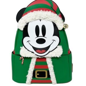 Loungefly Disney Mickey Mouse Elf Holiday Double Strap Backpack 